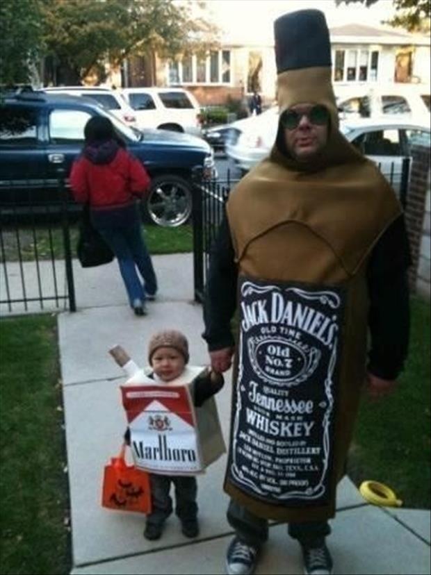Jack Daniel's whiskey and Marlboro cigarettes make for great father/son Halloween costumes.
