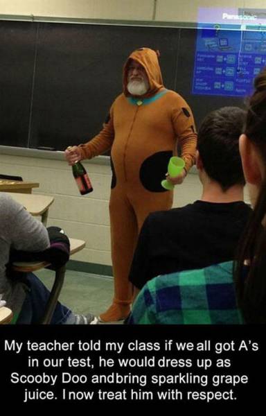 Scooby Doo costume, sparkling grape juice, and one cool teacher.