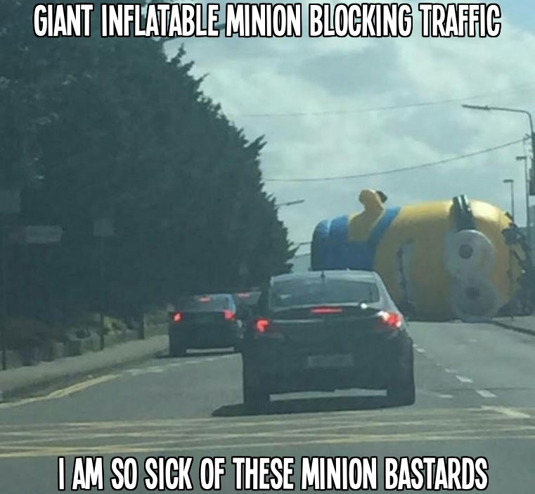 Giant inflatable Minion blocking traffic.
