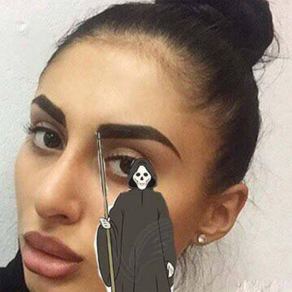 Grim Reaper scythe eyebrows.
