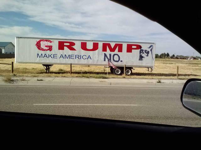 Someone didn't like a Trump campaign advertisement in Cody, Wyoming.