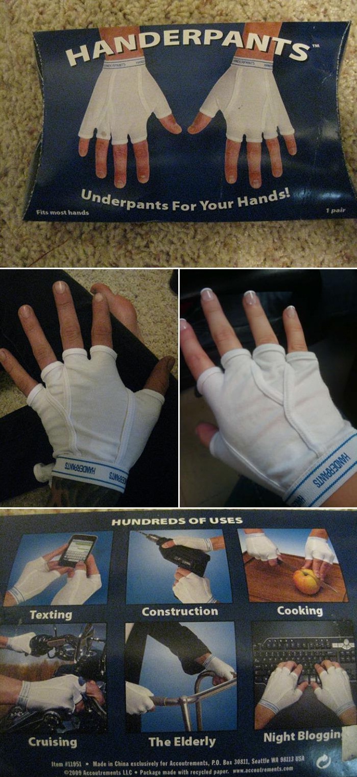Handerpants. Tighty whities for your hands.
