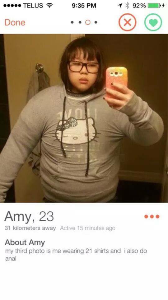 Here is a picture of Amy wearing 21 shirts, and she also does anal.