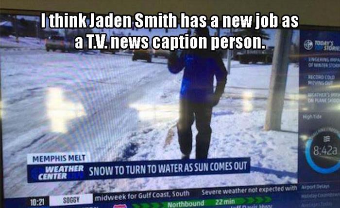 Jaden Smith as a news caption person.