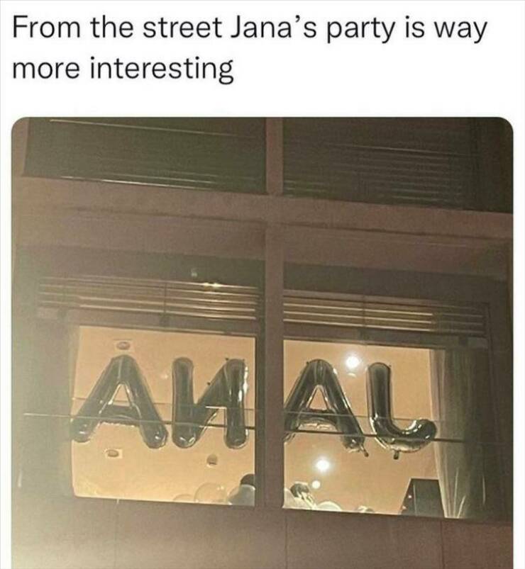 Jana's party looks way more interesting from the outside.