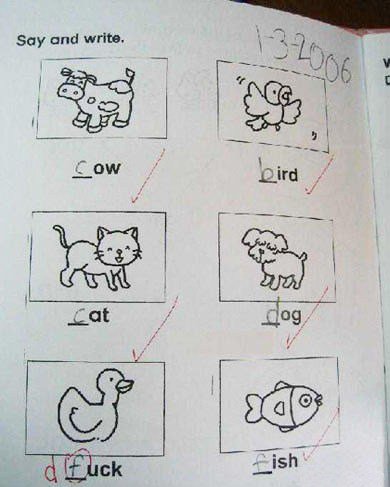 This student did a great job filling in the missing first letter on this assignment until he to the duck.