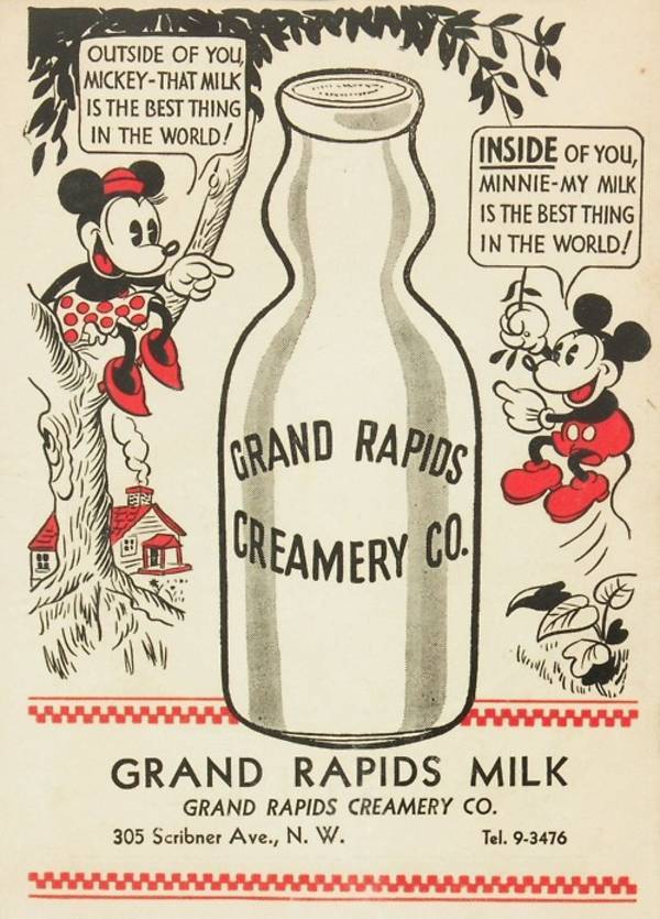 Mickey and Minnie Mouse vintage milk ad seems like it was written by a porn director.