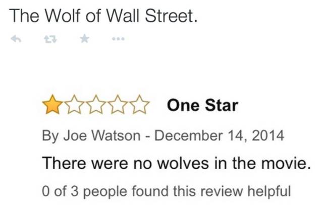 One star rating for 'The Wolf of Wall Street'.