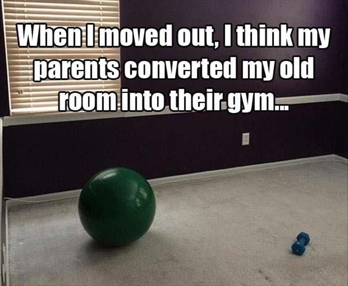 Parents turned their childs old room into a gym after he moved out.