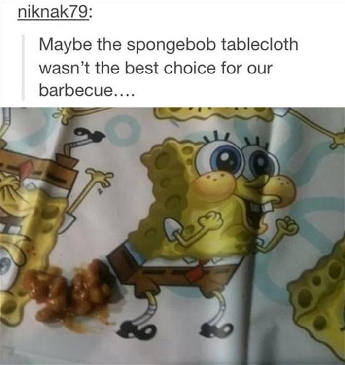 Spongebob tablecloth makes for great BBQ fun.