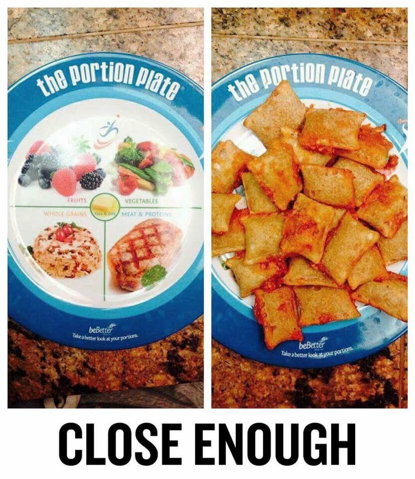 The portion plate will teach you healthy eating habits...Mmm pizza rolls!