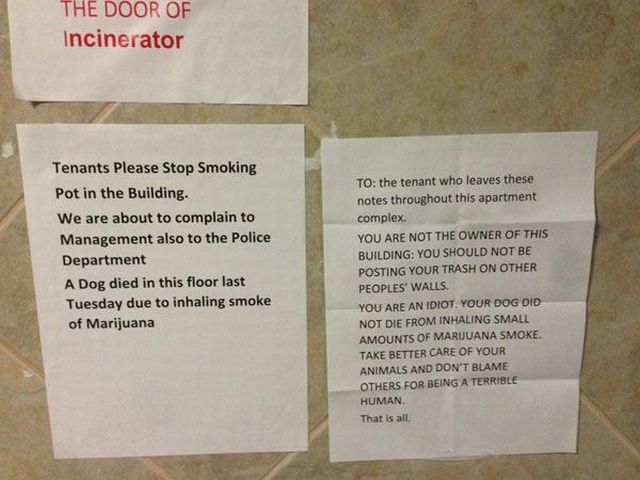 This tenant thinks marijuana smoke killed a dog. 
