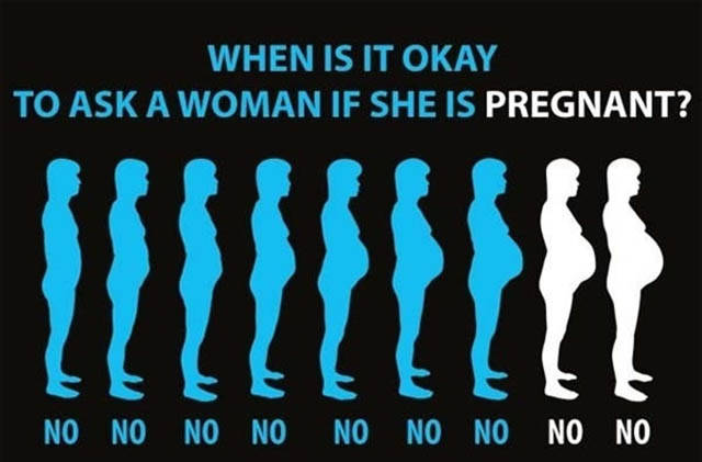 When is it okay to ask a woman if she is pregnant?