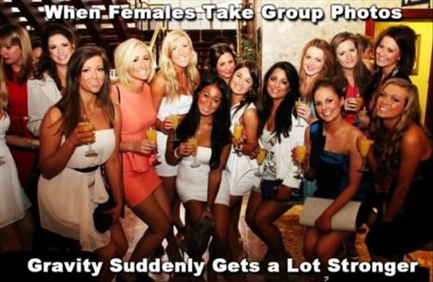 When women take a group photo gravity suddenly gets a lot stronger.
